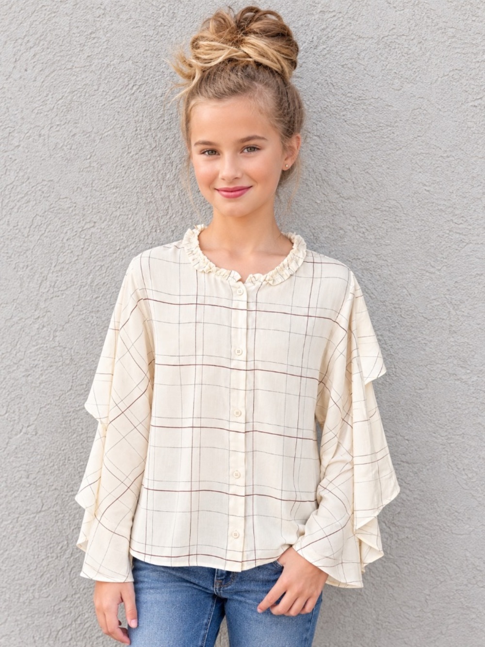 Zara girls checked flounced blouse